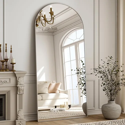 Vista 14 de Espejo de Cuerpo Entero 56"x21" - Espejo de Cuerpo Arqueado de Pie con Marco de Aluminio, Inclinado/Colgante para Dormitorio Vestidor Sala de Estar