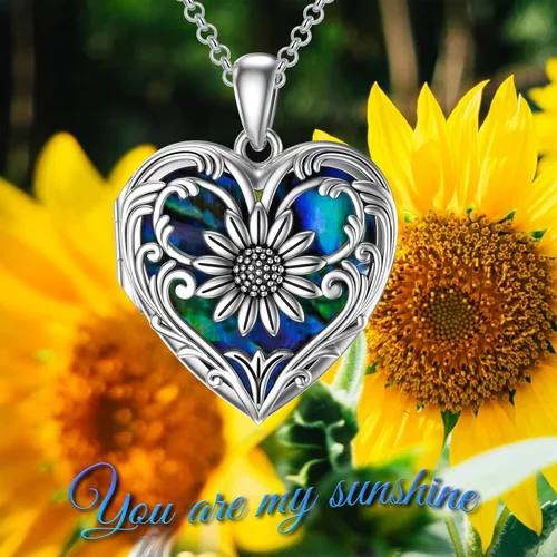 Vista 6 de SOULMEET - Collar con relicario en forma de corazón con girasol, donde se pueden guardar fotografías de personas para tenerlas cerca de ti, joyería