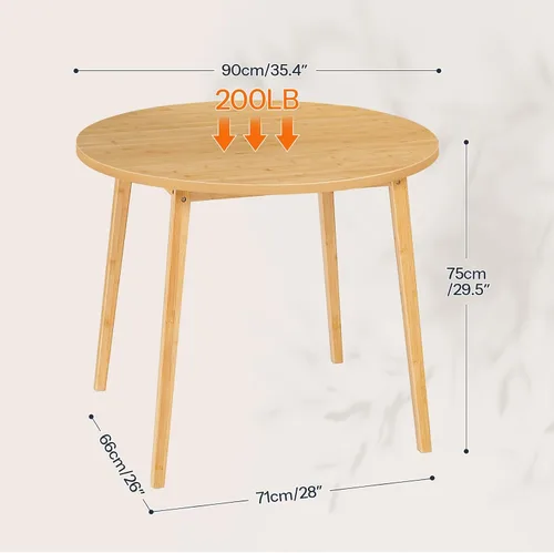 Vista 2 de HOOBRO Mesa de comedor de bambú, mesa de comedor redonda para 4, mesa de cocina de 35.4 pulgadas para espacio pequeño, fácil de montar, ahorro
