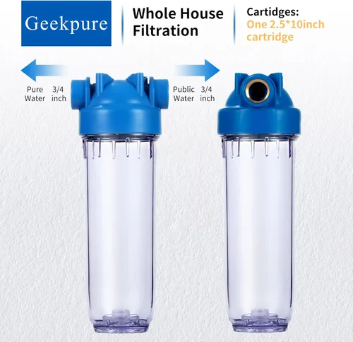 Vista 3 de Geekpure - Carcasa para filtro de agua transparente de 10 pulgadas para toda la casa (1) Puerto de latón NPT de 3/4", se adapta a filtros de 2.5