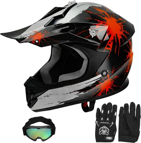 Vista 9 de SLMOTO - Casco DOT para niños y jóvenes de motocross, casco de motocicleta de calle, casco de bicicleta de tierra, motocross, ATV, casco con diseño