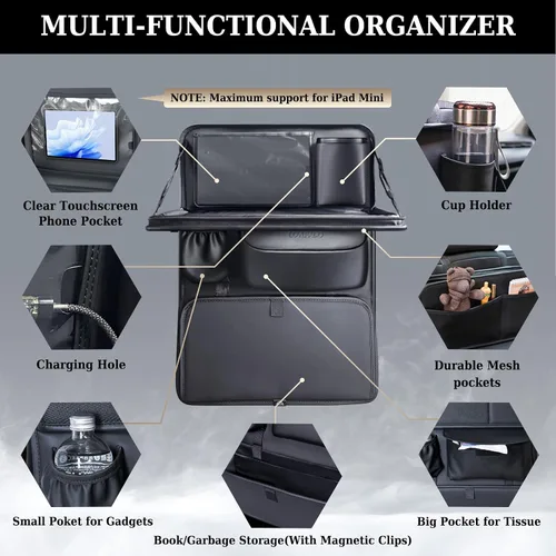 Vista 3 de Coverado Organizador para Asiento Trasero de Coche, Organizador de Asiento de Coche de Cuero Nappa con Soporte para Tableta de Pantalla Táctil