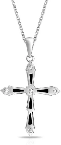 Vista 4 de Bling Jewelry Collar con colgante de cruz de ópalo azul creado con circonita cúbica para mujeres y adolescentes, plata de ley 925 con piedra natal