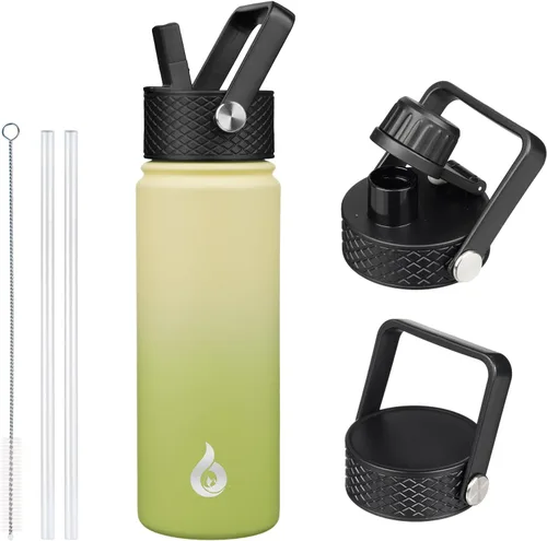 Vista 33 de BJPKPK Botellas de Agua Aisladas con Tapa de Pajita, Botella de Agua de Acero Inoxidable de 18oz, Termo Frío Caliente con 3 Tapas, Vaso de Viaje a