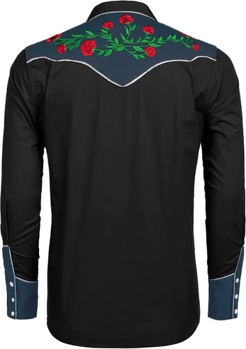Vista 4 de COOFANDY Camisa de manga larga con botones bordados para hombre