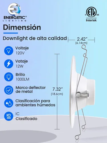 Vista 5 de Paquete de 6 luces LED empotrables 5CCT de 5/6 pulgadas, 2700K/3000K/4000K/5000K/6500K seleccionables, luces de lata regulables con borde deflector