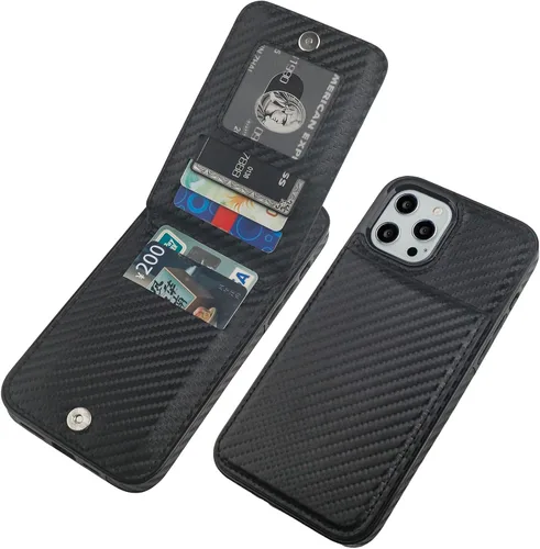 Vista 20 de KIHUWEY - Funda tipo cartera para iPhone 12 Pro Max, soporte para tarjetas, color negro Ranuras para tarjetas de crédito, piel sintética, cierre