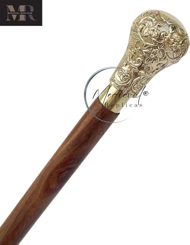 Vista 5 de Medieval Replicas Bastón antiguo vintage de madera bastón de latón con mango dorado para regalo