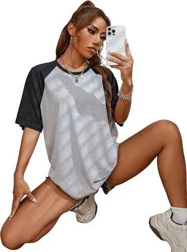 Vista 4 de Verdusa Camiseta casual de manga corta con cuello redondo de gran tamaño para mujer
