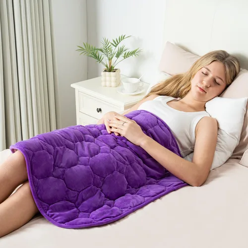 Vista 17 de Wemore Manta ponderada de regazo de 7 libras para adultos, manta pequeña con peso para viajes, calma, relajación, siesta y dormir, almohadilla
