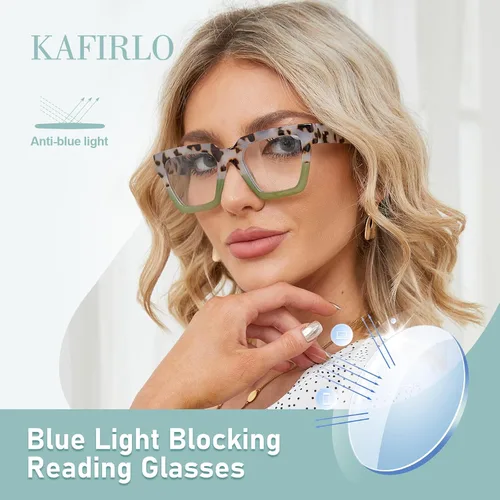 Vista 5 de Gafas de Lectura de Gran Tamaño para Mujer, Estilo Oprah, con Bloqueo de Luz Azul, para Computadora, Diseño Cuadrado, Marco Grande