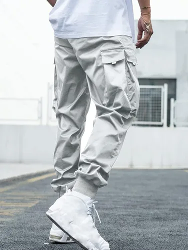 Vista 2 de ZAFUL Pantalones cargo Techwear con cordón para hombre con bolsillos con solapa, atléticos y elásticos, pantalones casuales y pantalones deportivos