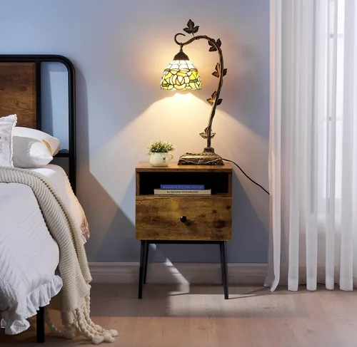 Vista 7 de VECELO Juego de 2 mesitas de noche modernas, mesa auxiliar cuadrada con cajón y espacio de almacenamiento para dormitorio y sala de estar