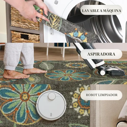 Vista 8 de Maples Rugs Reggie - Alfombra bohemia con estampado floral, 1 pies 8 Gris oscuro