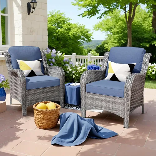 Vista 30 de Juego de muebles de exterior para patio, silla y sofá (ratán marrón, beige, 3 piezas)