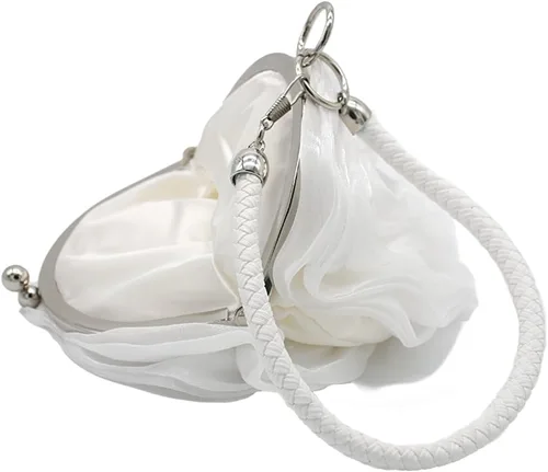 Vista 5 de DEBIMY Bolso de noche en forma de rosa, bolso de mano de satén suave, bolso de mano floral para mujer, bolso de fiesta de boda