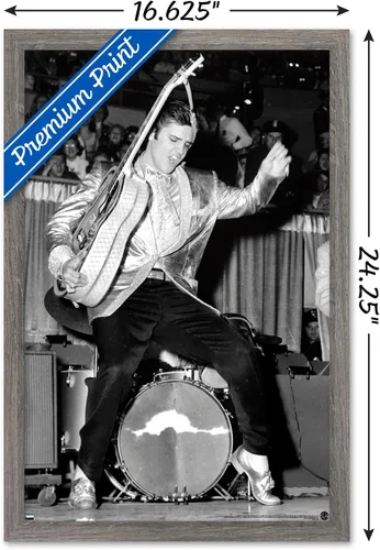 Vista 3 de Trends International Elvis Presley - Póster de pared de caderas, 22.4 pulgadas de largo x 14.7 pulgadas, versión enmarcada en madera de granero