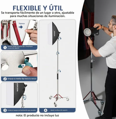 Vista 6 de Kate - Soporte de luz resistente de 10.8 pies con ruedas para Softbox, Monolight Soporte de luz profesional ajustable de acero inoxidable