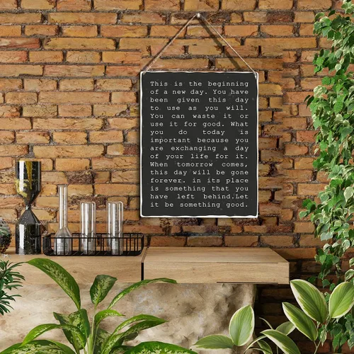 Vista 2 de Arte de pared inspirador motivacional con texto en inglés "This Is The Beginning Of A New Day" de madera, letrero colgante positivo, decoración