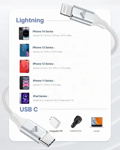 Vista 3 de Cable USB C a Lightning de 3 pies, paquete de 2 cables USB C para iPhone, certificado MFi, trenzado, tipo C, cable de carga rápida, compatible