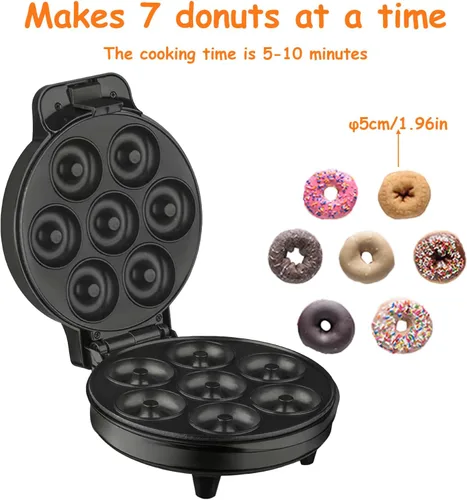 Vista 4 de Mini Donut Maker Machine 7 Holes, Small Doughnut Maker, With Temperature Control Double-Sided Heating Non-stick, Suitable for Children's Breakfast