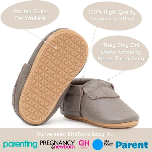 Vista 2 de BirdRock Baby Mocasines de suela dura - Zapatos de cuero genuino para niños y niñas