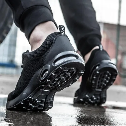 Vista 5 de Tinefiy Zapatos de punta de acero para hombres y mujeres, ligeros, con amortiguación de aire, zapatillas de seguridad antideslizantes