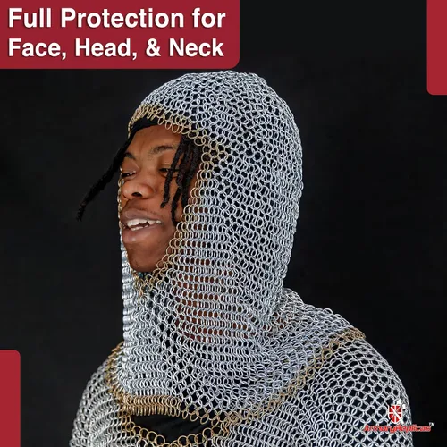 Vista 22 de Armory Replicas Medieval Chainmail Coif Armor, Mild Steel, 18.75 Inches Silver