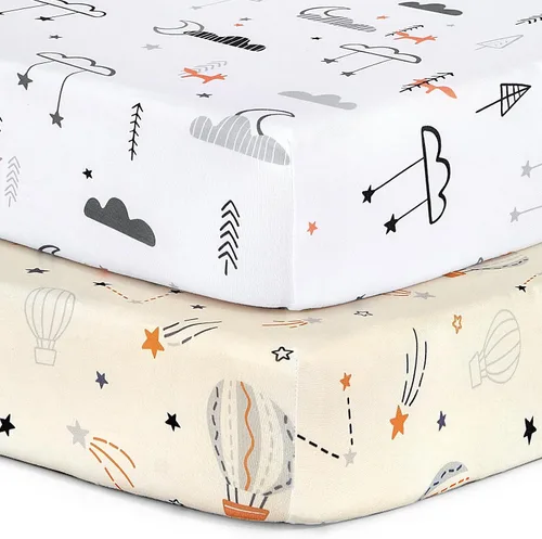 Vista 40 de Pack n Play Sheets BROLEX - Juego de 2 sábanas para cuna, juego de sábanas elásticas y portátiles para cuna, funda de colchón convertible