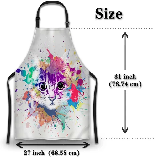 Vista 2 de Delantal de Ama de Casa para Mujeres Gato Colorido Abstracto Divertido Delantales para Hombres para Cocina Cocinar Restaurante BBQ Pintura