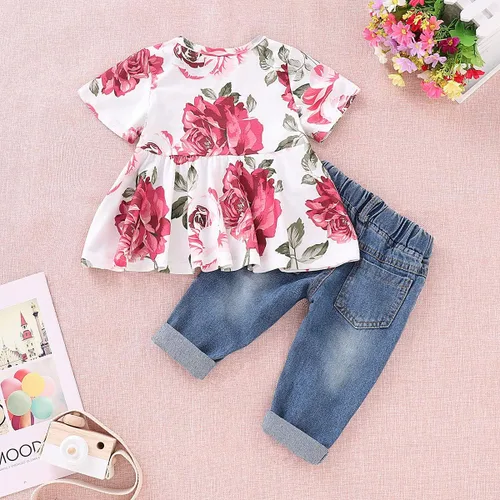 Vista 3 de CARETOO Conjunto de pantalón de manga larga con estampado floral y volantes para niñas