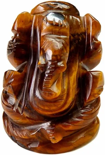 Vista 17 de Escultura de ganesha con piedra preciosa de ágata negra natural, signo de éxito y buena suerte.