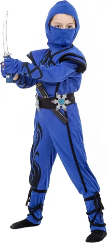 Vista 4 de Disfraz de ninja para niños con accesorios para niños, disfraces de Halloween, cumpleaños, juego de rol