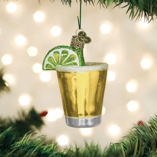 Vista 2 de Old World Christmas Adorno soplado de vidrio de tequila para árbol de Navidad, decoración navideña hecha a mano, colección de bebidas para adultos