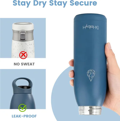 Vista 4 de Botella de agua de acero inoxidable aislada de 32 onzas con asa, botella de agua deportiva de doble pared a prueba de fugas, sin BPA, mantiene