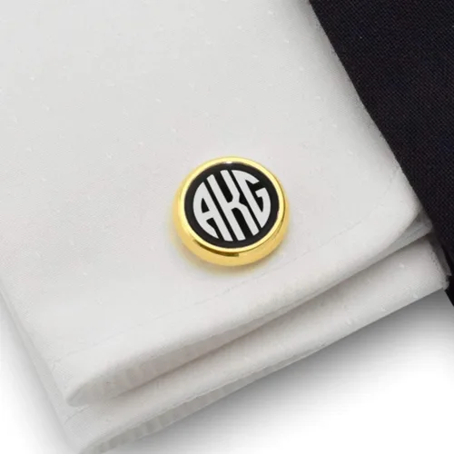 Vista 6 de Gemelos de oro personalizados - Gemelos con monograma grabados - Gemelos con monograma grabados - Regalo de novio de boda o padrinos de boda gemelos