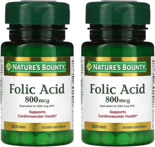 Vista 11 de Nature's Bounty Suplemento de Ácido Fólico, Apoya la Salud Cardiovascular, 800 mcg, 250 Tabletas