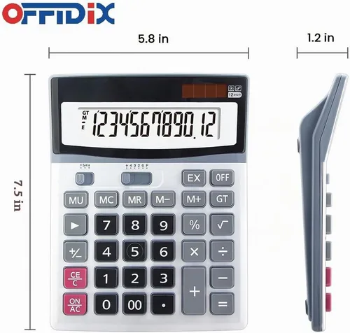 Vista 2 de OFFIDIX Calculadora electrónica de pantalla LCD de doble potencia de llave Negro