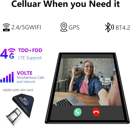 Vista 6 de Tabletas Android 2024, nueva tableta desbloqueada Octa-Core Android 13 con ranura para tarjeta SIM, 128 GB ROM+4 GB RAM, cámara de 10 pulgadas, 5