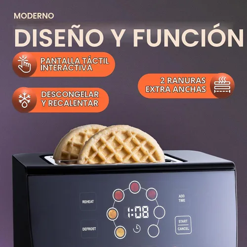 Vista 4 de Inspirex - Tostadora de palanca con pantalla táctil de dos rebanadas, color negro