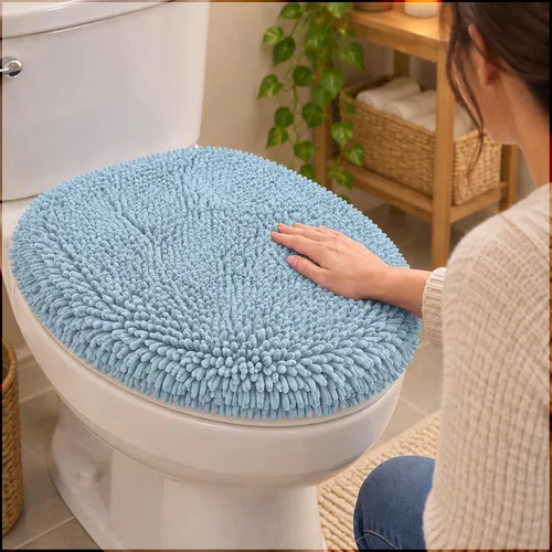 Vista 16 de Mayshine - Cubierta de microfibra tipo shaggy para la tapa del asiento del baño, estándar para baño Beige