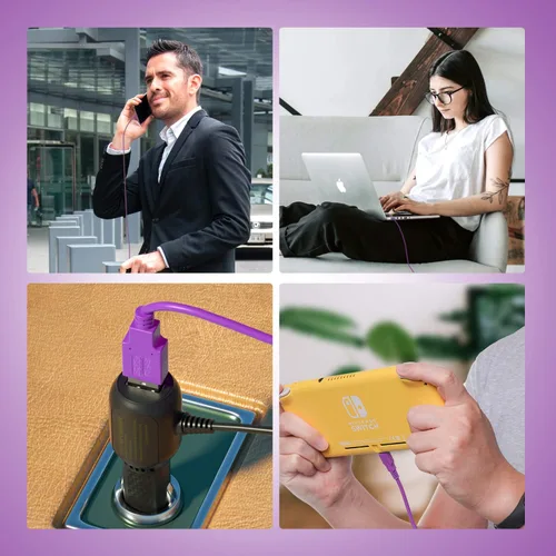 Vista 7 de ECHZOVE Cable morado compatible con Nintendo Switch y Switch modelo OLED, accesorios morados para Switch lite