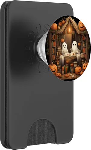 Vista 7 de Fantasmas lindos libros de lectura de Halloween bibliotecario amante de los libros PopSockets estándar PopGrip