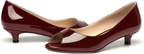 Vista 6 de Vestido de mujer con puntera abierta, patente, puntera abierta, sin cordones, zapatos de tacón bajo para citas, zapatos de tacón bajo de 1.5 pulgadas