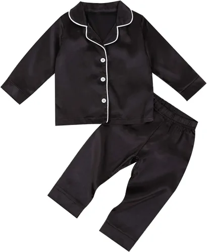 Vista 14 de Conjunto de pijama de satén para bebés y niños pequeños, pijamas de manga larga con botones para niñas 4 de julio