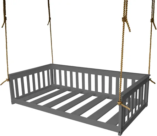 Vista 4 de Amish-Made - Cama de columpio de madera negra con cuerdas Pintura negra