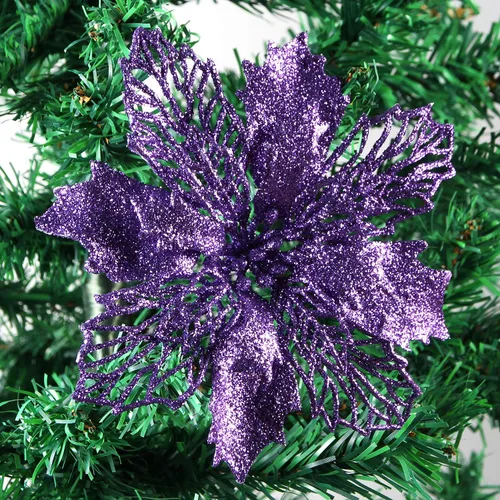 Vista 2 de Decoraciones de Navidad de Pascua con purpurina para árbol de Navidad (12 unidades) (morado)