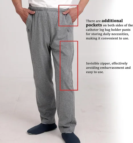 Vista 7 de Pantalones de catéter, pantalones para el cuidado de la incontinencia para hombres y mujeres, pantalones con soporte para bolsa de orina Foley