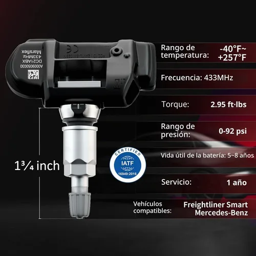 Vista 2 de Marsflex Sensor TPMS compatible con Mercedes Benz SMART AMG Freightliner Sprinter 433MHz 4pcs, sistema de monitoreo de presión de neumáticos
