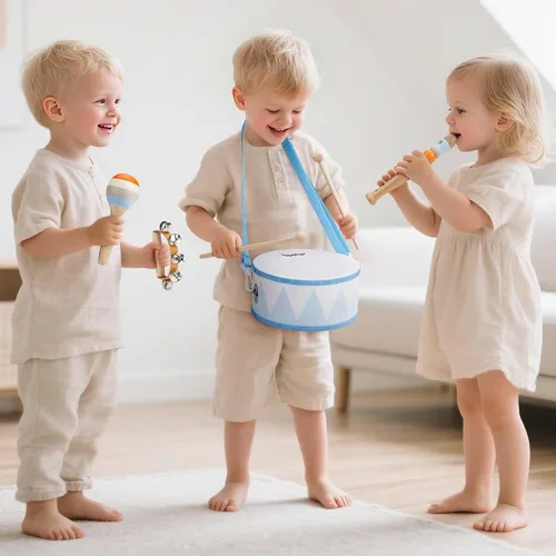 Vista 3 de Juego de batería para niños - Juguetes para niños de 2 y 3 años, regalos de cumpleaños para niños - Instrumentos musicales Montessori de madera